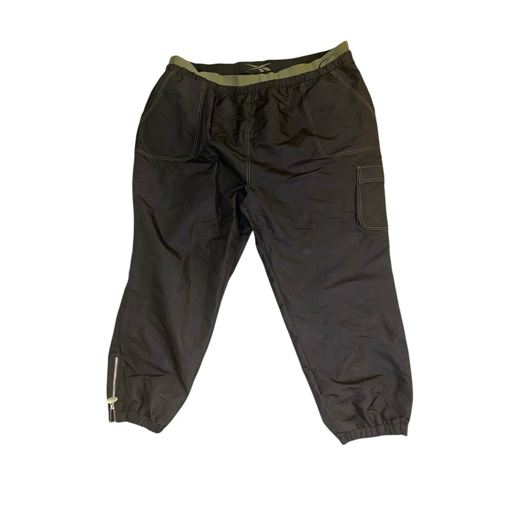 Reebok Cardi B Womens 4x Woven Black Green Joggers Pants Athleisure - Picture 1 of 8